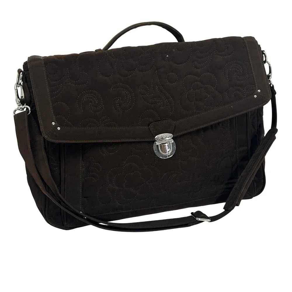Vera Bradley Brown Quilted Briefcase‎ Messenger Laptop Bag Floral Lining